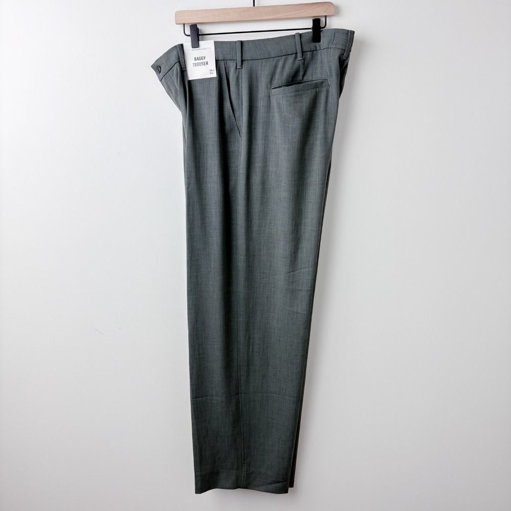 Abercrombie Baggy Trouser Mens 36x34 Gray Green Wide Leg Dress Pants NEW